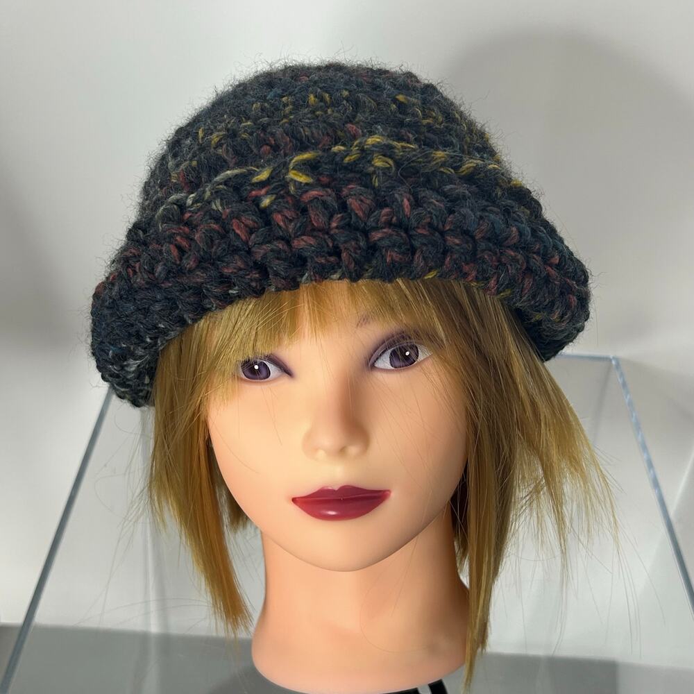 Handmade Chunky Knit Beanie Hat Wool Blend Speckled Slouchy Winter Cozy